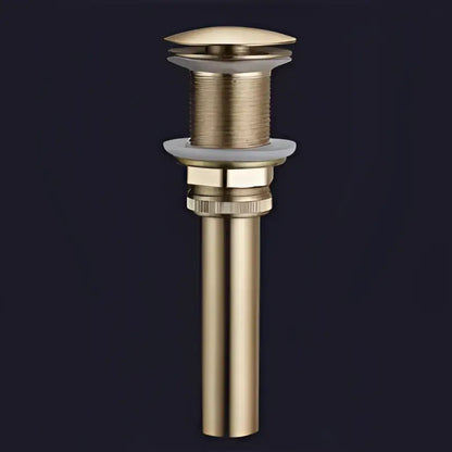 Modern minimalist brushed gold brass widespread bathroom faucet drain stopper with textured ribbed gold brass widespread body
