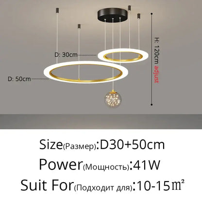 Modern minimalist decorbites circle ring pendant chandelier with gold frame white led glow for living room decor