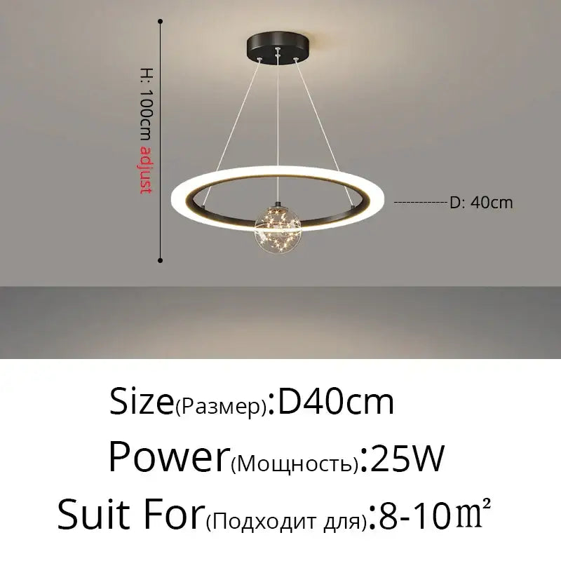 Modern minimalist black and white decorbites circle ring pendant chandelier with glass globe for living room decor