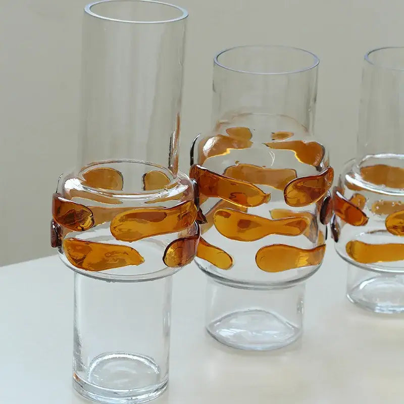 Modern minimalist clear glass vase with amber irregular bands decorbites clear glass bubble for living room decor