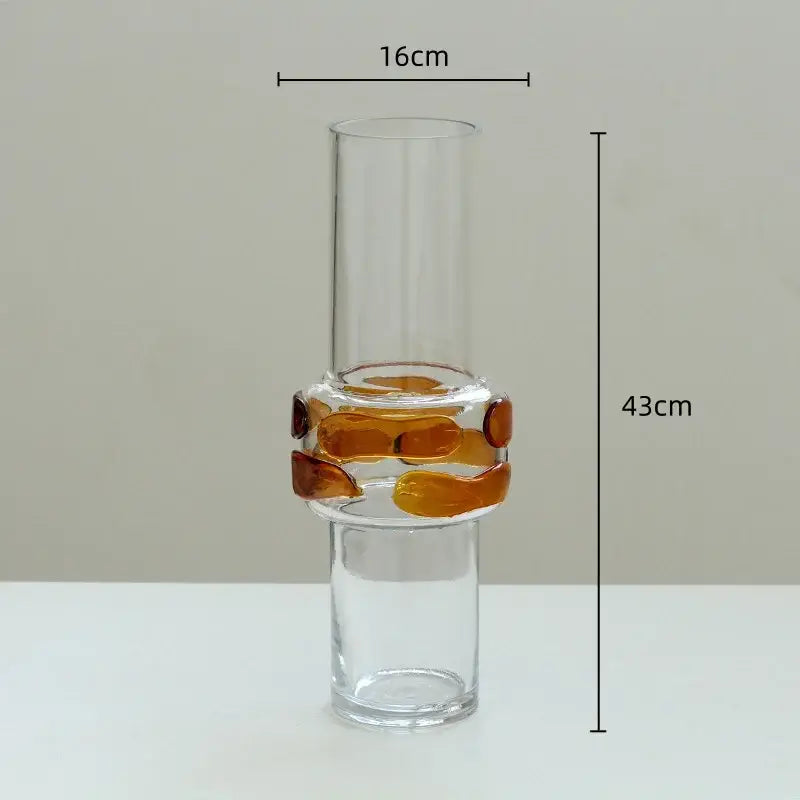 Modern minimalist clear glass vase with amber-colored fused glass bands ideal for living room decorbites clear glass