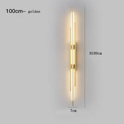 Golden 100cm tall wall lamp with vertical illuminated bars and metallic accents decorbites copper wall lamp design