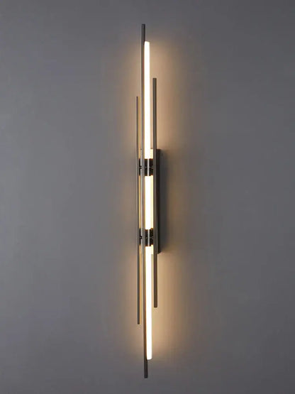 Modern minimalist copper wall lamp with slender metallic rods and warm LED lighting for bedroom decorbites copper wall lamp