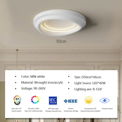 Milk white circular cream led ceiling light with layered wrought iron and acrylic design for bedroom decorbites cream led decor