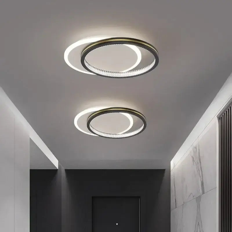 Modern minimalist crystal led ceiling light with sleek metallic frame and embedded led ring for elegant soft white illumination
