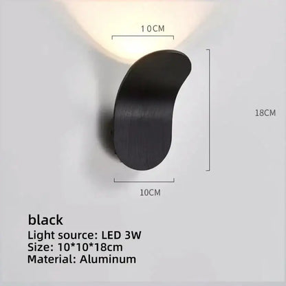 Modern minimalist black aluminum curved led wall lamp with sleek design for living room wall lamps and led wall lighting