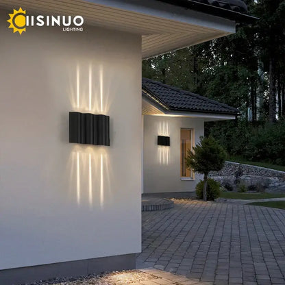 Black modern decorbites 12w black outdoor sconce light with sleek rectangular design and vertical ridges for garden use