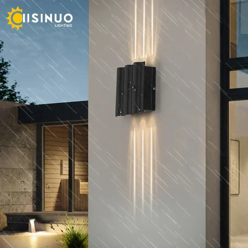 Black modern minimalist decorbites 12w black outdoor sconce light with vertical slats casting warm light