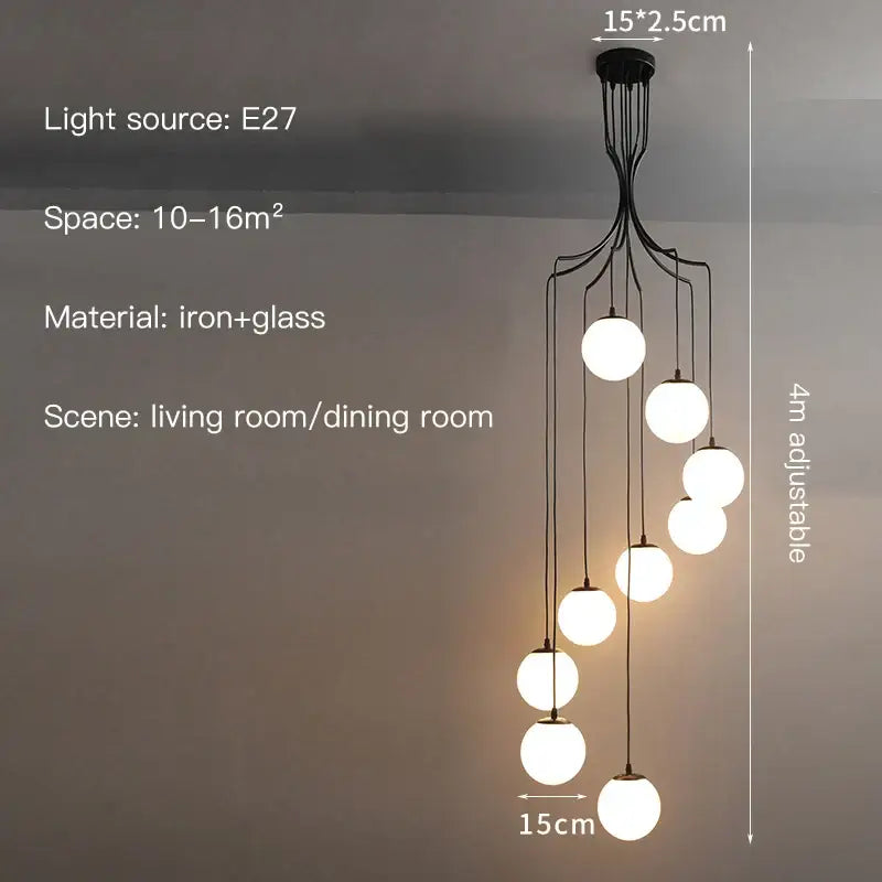 Modern black iron chandelier with seven frosted glass globes by decorbites glass ball for minimalist staircase lighting