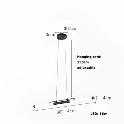 Modern minimalist dimmable led acryl chandelier with sleek black top and white elongated led bar for dining room decorbites dimmable led