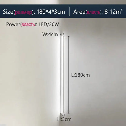 Modern minimalist elegant black led wall lamp with a sleek white slim cylindrical design 180cm for bedroom decorbites elegant black
