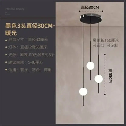 Black three-head pendant light with 30cm diameter glass ball led fixtures and adjustable cords for modern decorbites glass ball chandelier