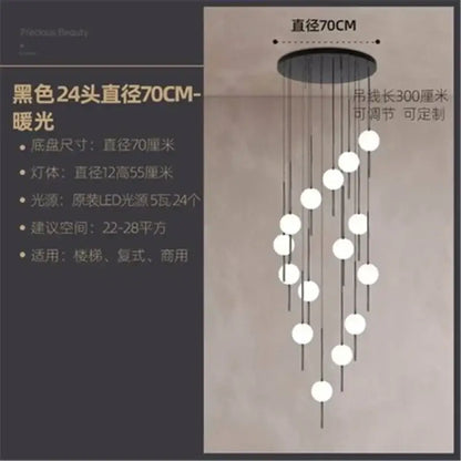 Modern minimalist black 24-head decorbites glass ball led ceiling chandelier with white spherical bulbs for dining room decor