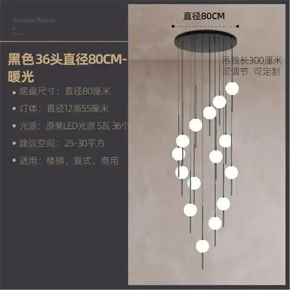 Black 36-head pendant chandelier with white glass ball led lights and thin cords for dining room decorbites glass ball
