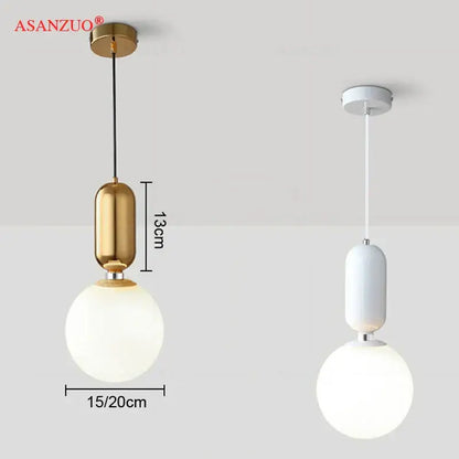 Modern minimalist gold and white glass ball led pendant lamp with frosted globes for bedroom decorbites pendant lamp design