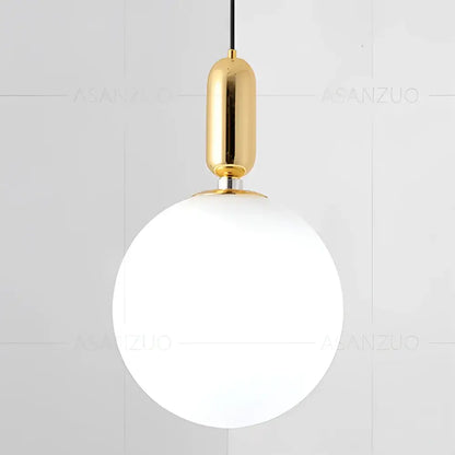Modern minimalist pendant lamp with frosted white glass ball led and polished gold-toned decorbites glass ball fixture