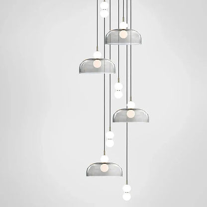 Modern minimalist pendant light with translucent gray glass ball domes and white bulbs by decorbites for living room decor