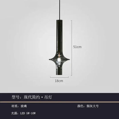 Modern minimalist glass pendant light with smoked gray cylindrical glass pendant for kitchen hanging lamp use