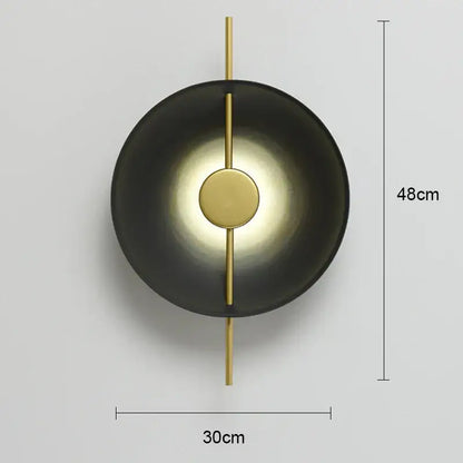 Modern black matte led wall lamp with brass accent and vertical rod, 48cm height 30cm width for living room use