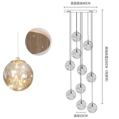 Modern minimalist gold decorbites glass chandelier with tiered clear glass spheres for staircase lighting