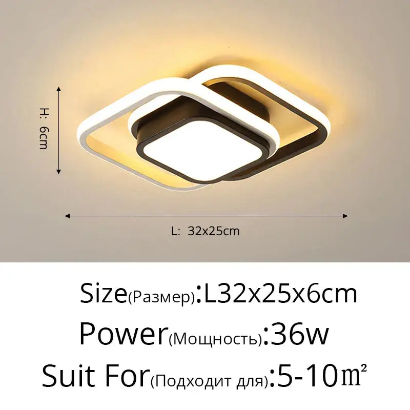 Modern minimalist gold led ceiling light with square white and black frame emitting warm yellow decorbites led ceiling light