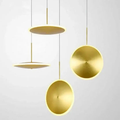 Modern minimalist gold led pendant light with sleek circular discs suspended by thin rods for kitchen island decorbites decor