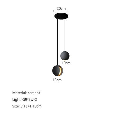Modern minimalist gray and gold pendant light featuring black spherical cement planet chandelier decorbites design