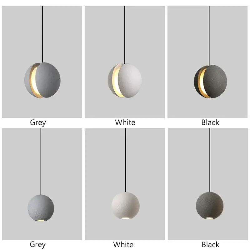 Modern minimalist gray and gold pendant light with matte concrete cement planet chandelier finish for dining room decorbites