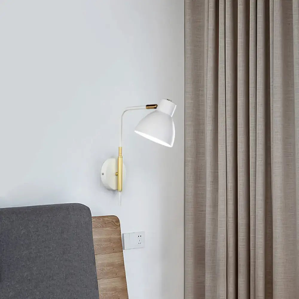 White wall-mounted lamp with gold-toned base and slender arm designed for modern minimalist gray e27 bulb sconce use
