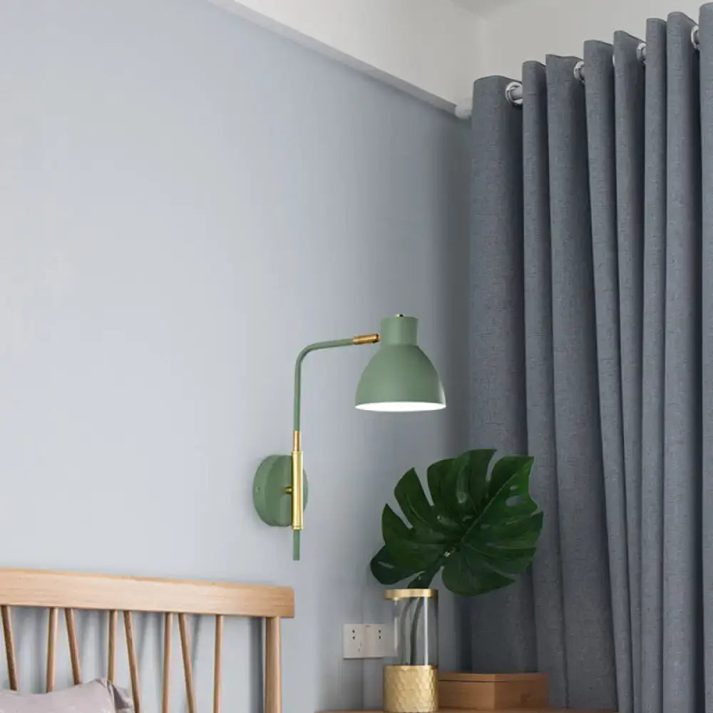 Modern minimalist sage green wall-mounted lamp with brass accent and adjustable arm for e26 e27 bulb bedroom use