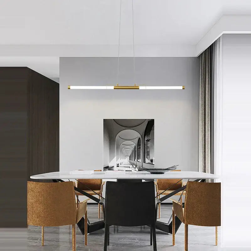 Gold-toned linear pendant light with sleek minimalist design in led black gold designer chandelier for dining room decorbites led black