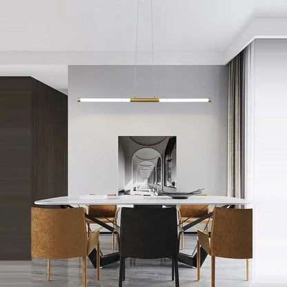 Gold-toned linear pendant light with sleek minimalist design in led black gold designer chandelier for dining room decorbites led black