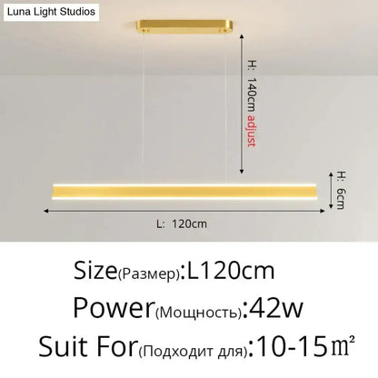 Gold-finished rectangular salix v pendant light with adjustable height and modern minimalist led design for dining room