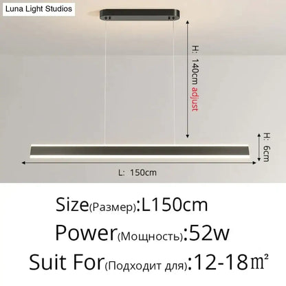 Modern minimalist led black salix v pendant light with sleek rectangular design and adjustable height for dining room