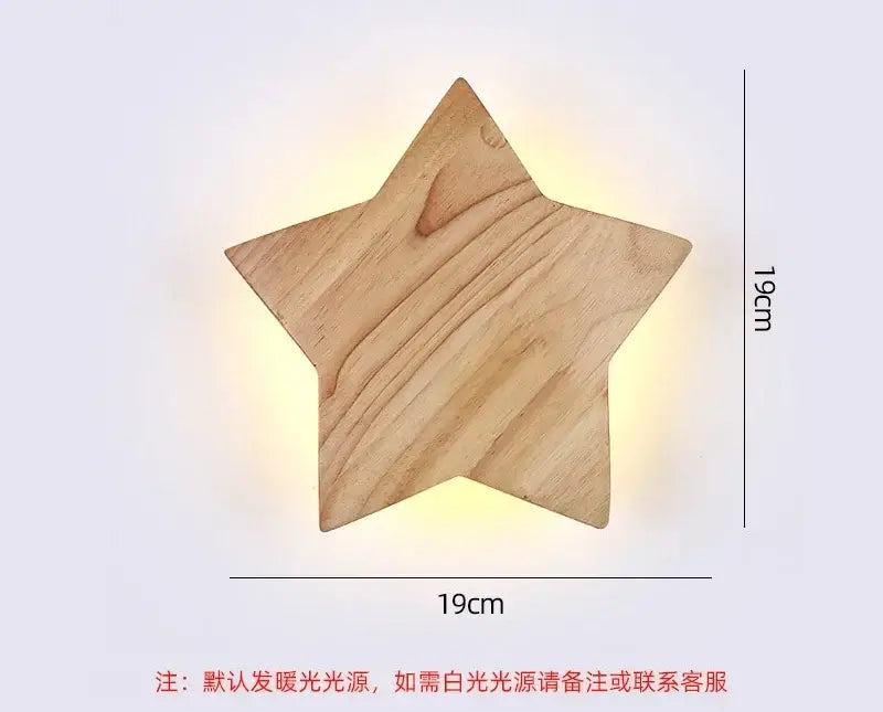 A light-colored wooden star-shaped led wooden wall lamp with warm glow for modern minimalist living room decorbites wall lights