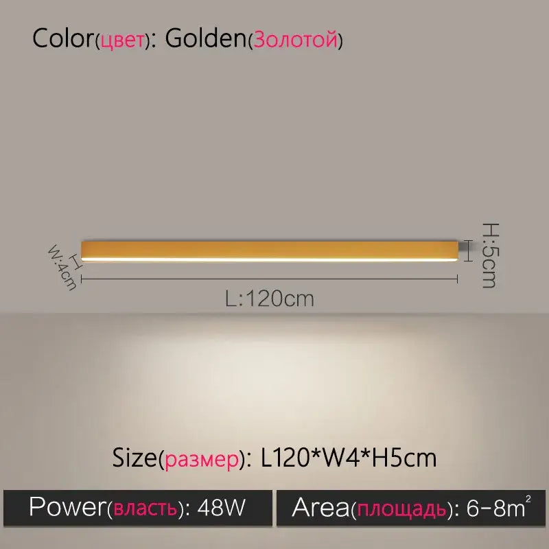 Modern minimalist golden sleek led ceiling lamp with linear rectangular design for living room decorbites led ceiling