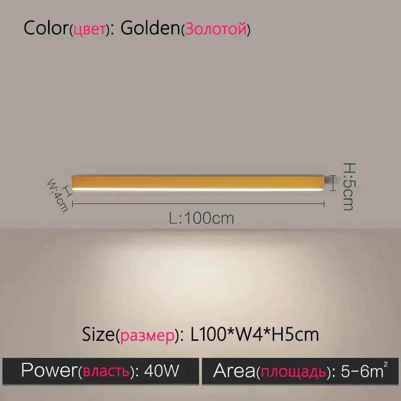 Modern minimalist golden rectangular led ceiling lamp 100cm for living room decorbites led ceiling lighting