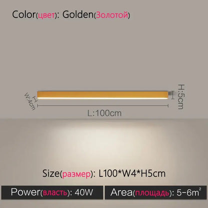 Modern minimalist golden rectangular led ceiling lamp 100cm for living room decorbites led ceiling lighting