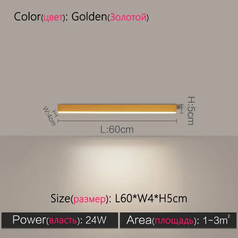 Modern minimalist linear golden sleek led ceiling lamp with rectangular design for living room decorbites led ceiling