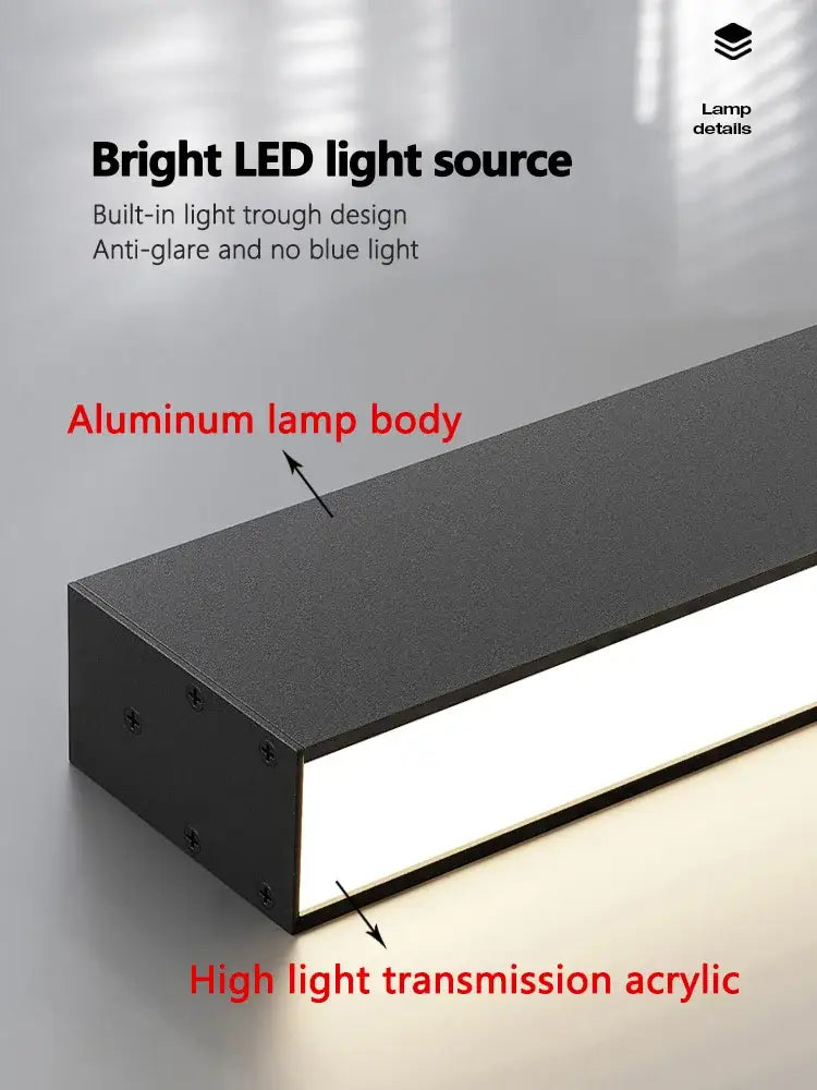 Black aluminum modern minimalist linear led ceiling light with high light transmission acrylic panel for living room decorbites led ceiling