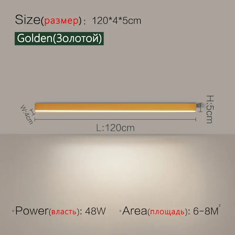 Modern minimalist linear led ceiling light with golden sleek led strip and slim profile by decorbites for living room decor