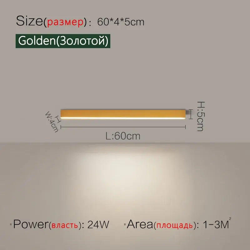 Golden 60cm long modern minimalist linear led ceiling light with warm illumination by decorbites led ceiling