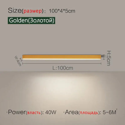 Golden 100cm-long sleek rectangular decorbites led ceiling light perfect for modern minimalist living room decor