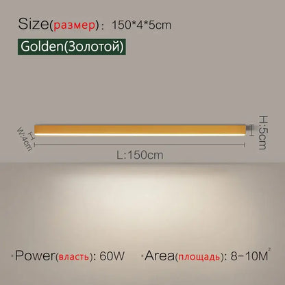 Golden 150cm long led ceiling light with sleek rectangular design modern minimalist decorbites led ceiling fixture
