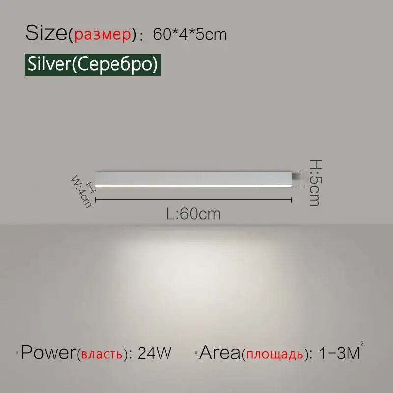 Silver slim profile led ceiling light 60cm long with modern minimalist design for living room decorbites led ceiling