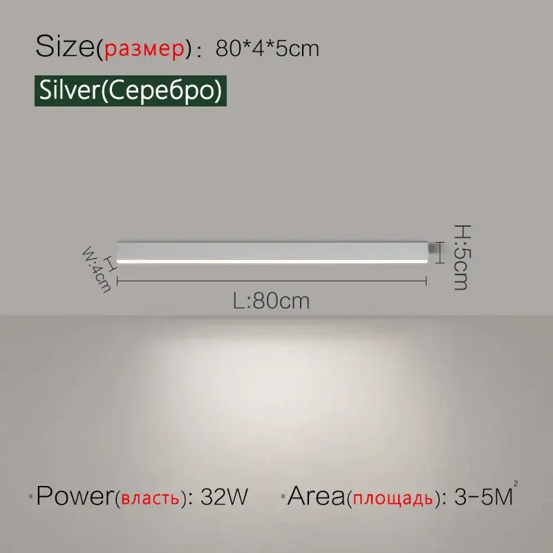 Silver rectangular led ceiling light 80cm long with slim profile and modern minimalist design for living room decorbites led ceiling