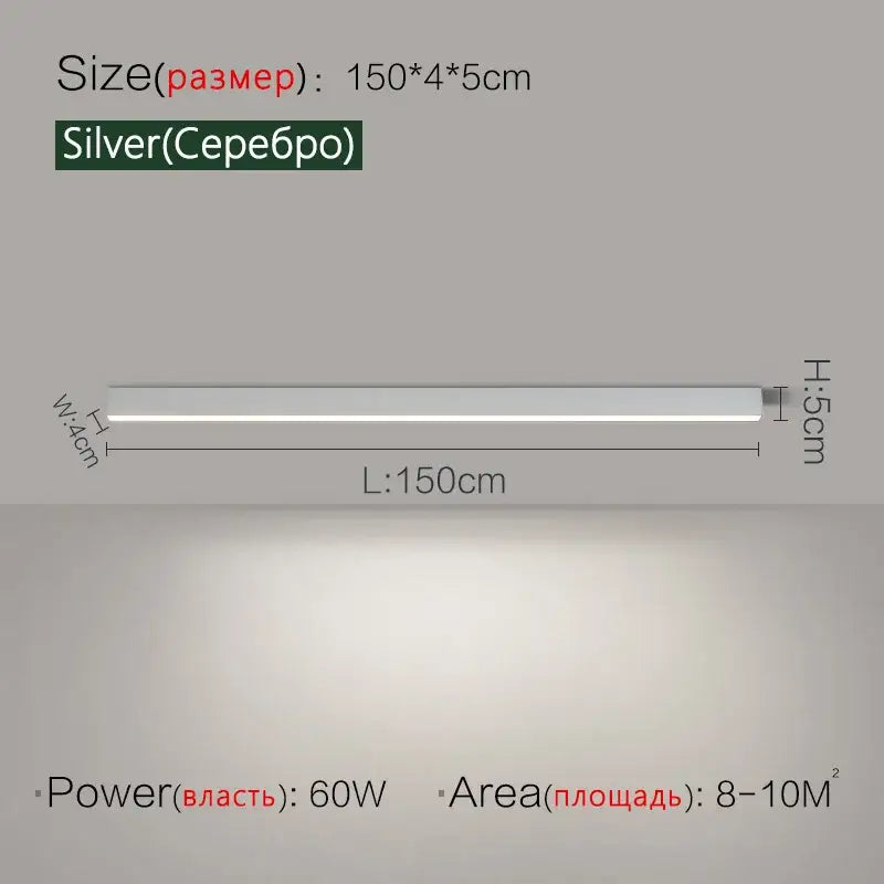 Silver linear led ceiling light with sleek modern design 150x4x5 cm decorbites led ceiling for living room decor