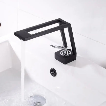Modern minimalist matte black brass basin faucet with sleek rectangular spout and chrome lever handle decorbites black brass