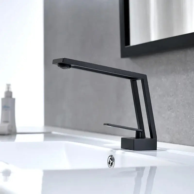 Modern minimalist matte black brass basin faucet with angular design for decorbites black brass bathroom mixer