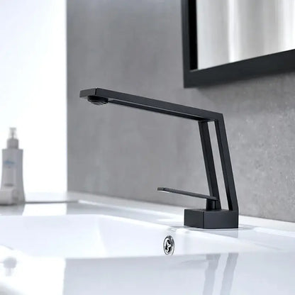 Modern minimalist matte black brass basin faucet with angular design for decorbites black brass bathroom mixer